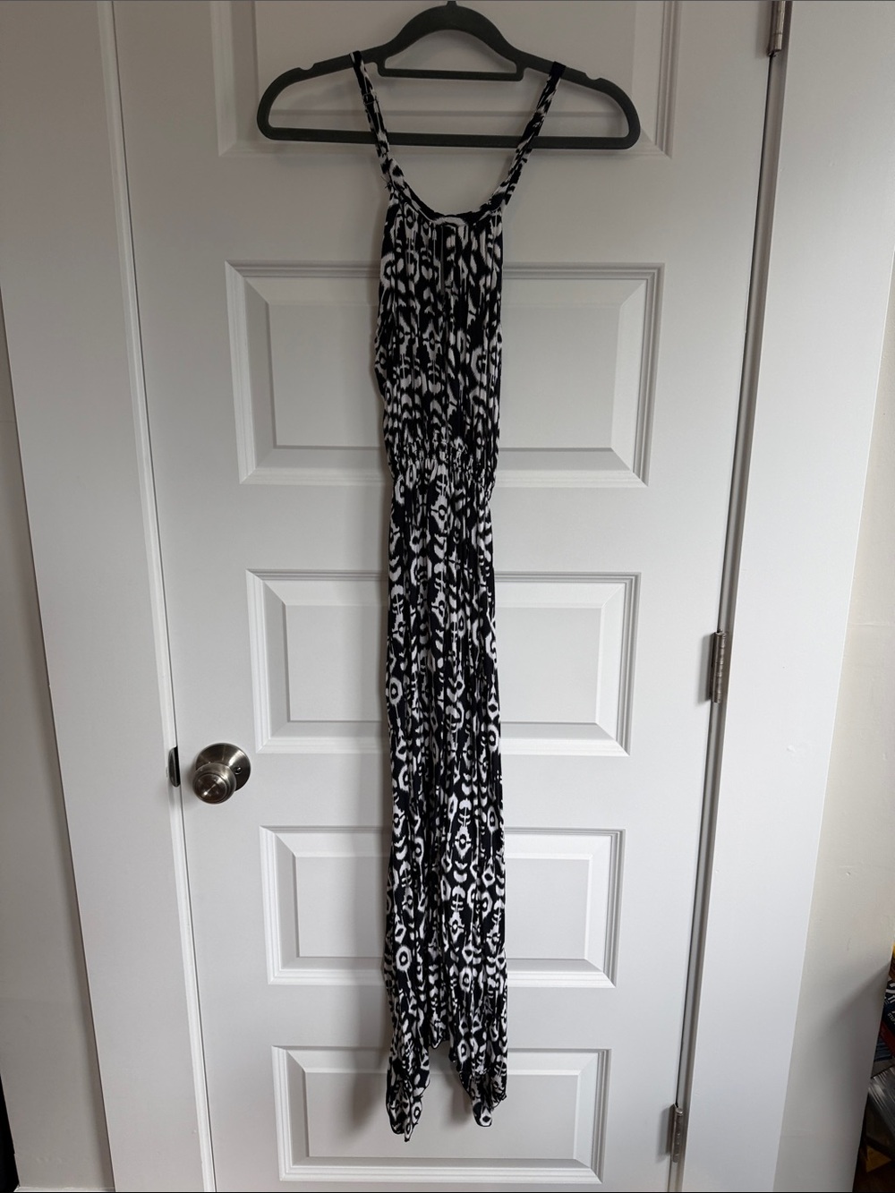 Black & White Printed Maxi Dress with Thin Straps